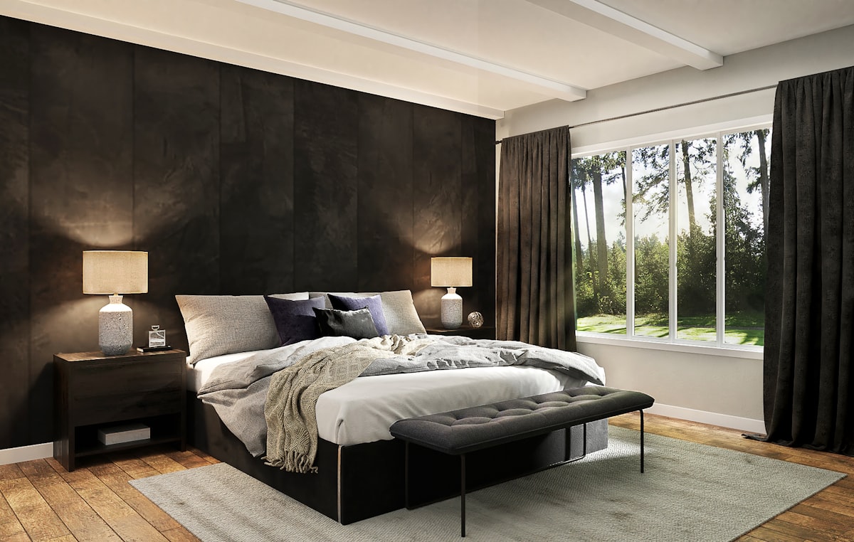 Elegant bedroom with botanical wallcovering